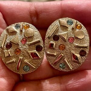 Mid Century Modern Gold-Tone Multi Gem Disc Earrings - Women Jewelry